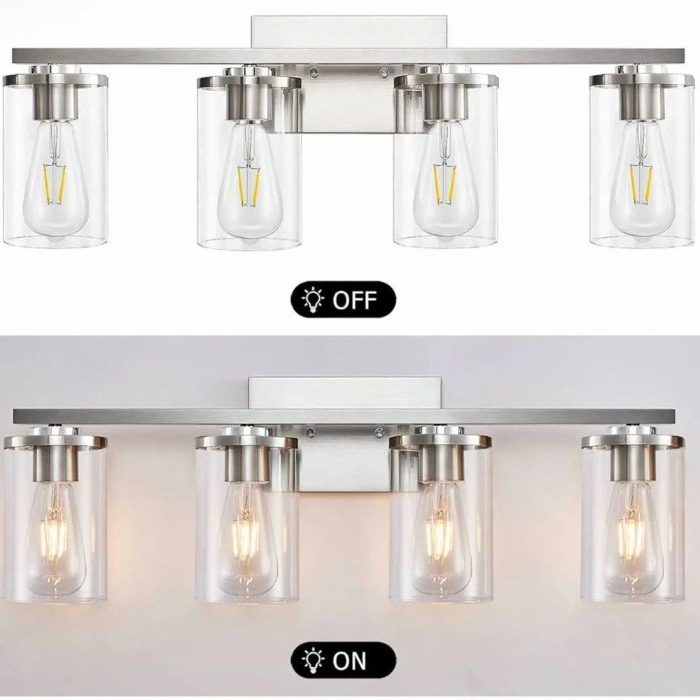 STAMBORD Bathroom Brushed Nickel Vanity 4-Light Fixture with Clear Glass Shades